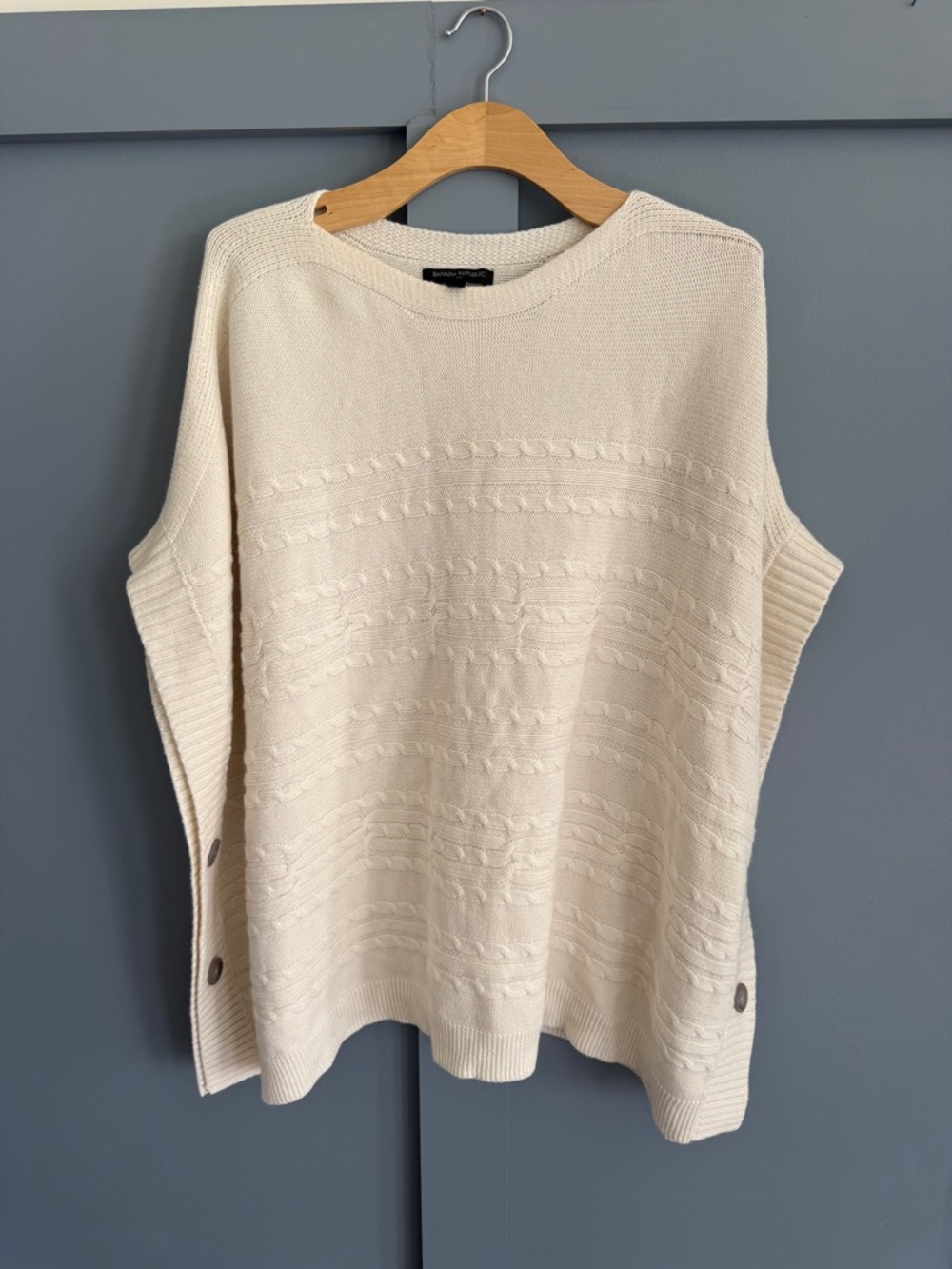 Banana Republic Cream Cable-Knit Side-Button‎ Poncho Sweater